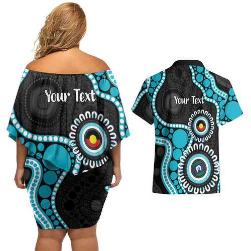 Port Adelaide NAIDOC 2026 Personalised Couples Matching Off Shoulder Short Dress and Hawaiian Shirt 50 Years of Deadly Aboriginal Art