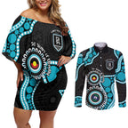 Port Adelaide NAIDOC 2026 Personalised Couples Matching Off Shoulder Short Dress and Long Sleeve Button Shirt 50 Years of Deadly Aboriginal Art