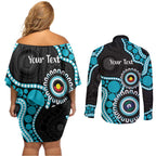 Port Adelaide NAIDOC 2026 Personalised Couples Matching Off Shoulder Short Dress and Long Sleeve Button Shirt 50 Years of Deadly Aboriginal Art