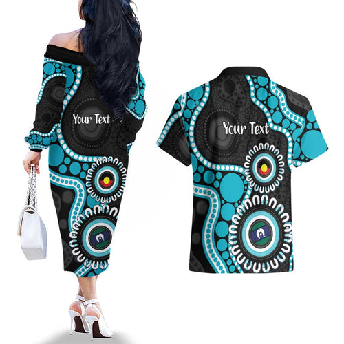 Port Adelaide NAIDOC 2026 Personalised Couples Matching Off The Shoulder Long Sleeve Dress and Hawaiian Shirt 50 Years of Deadly Aboriginal Art