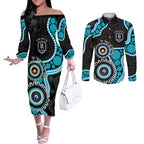 Port Adelaide NAIDOC 2026 Personalised Couples Matching Off The Shoulder Long Sleeve Dress and Long Sleeve Button Shirt 50 Years of Deadly Aboriginal Art