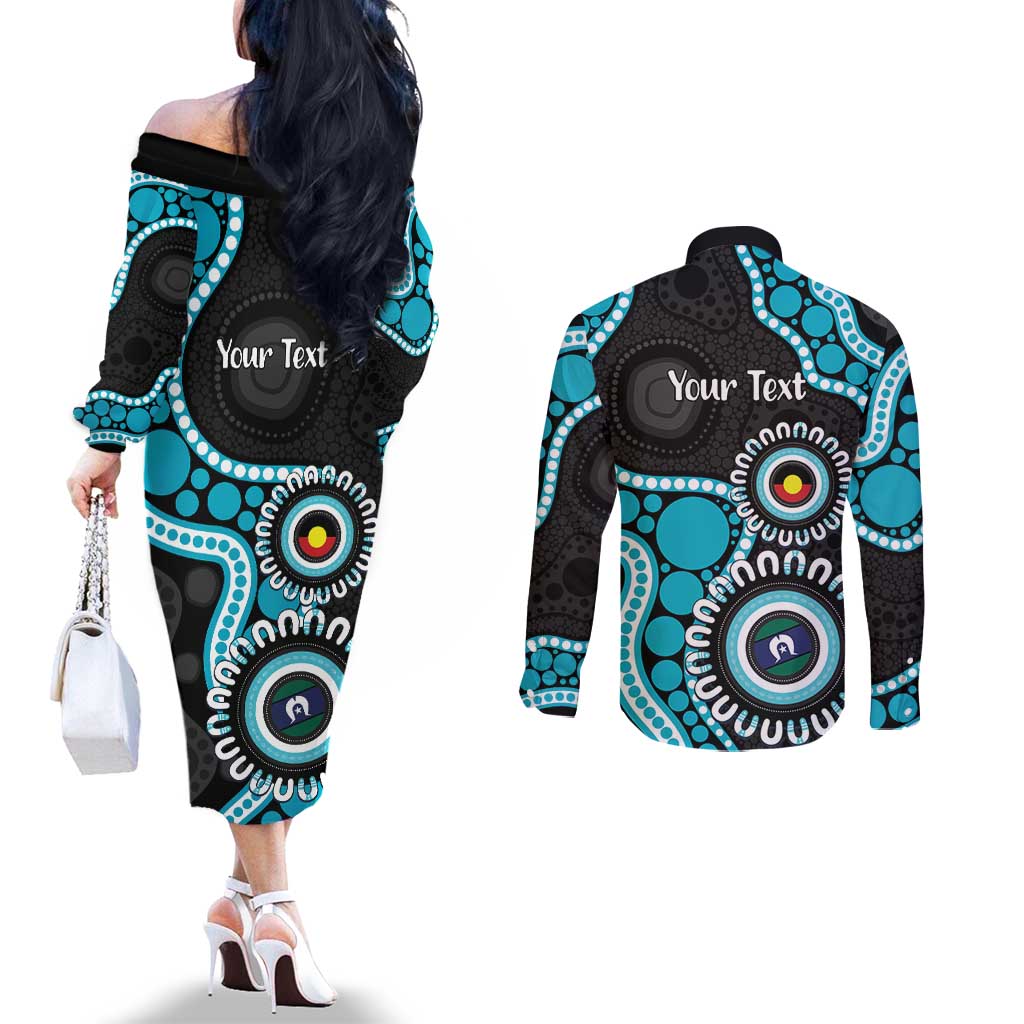 Port Adelaide NAIDOC 2026 Personalised Couples Matching Off The Shoulder Long Sleeve Dress and Long Sleeve Button Shirt 50 Years of Deadly Aboriginal Art