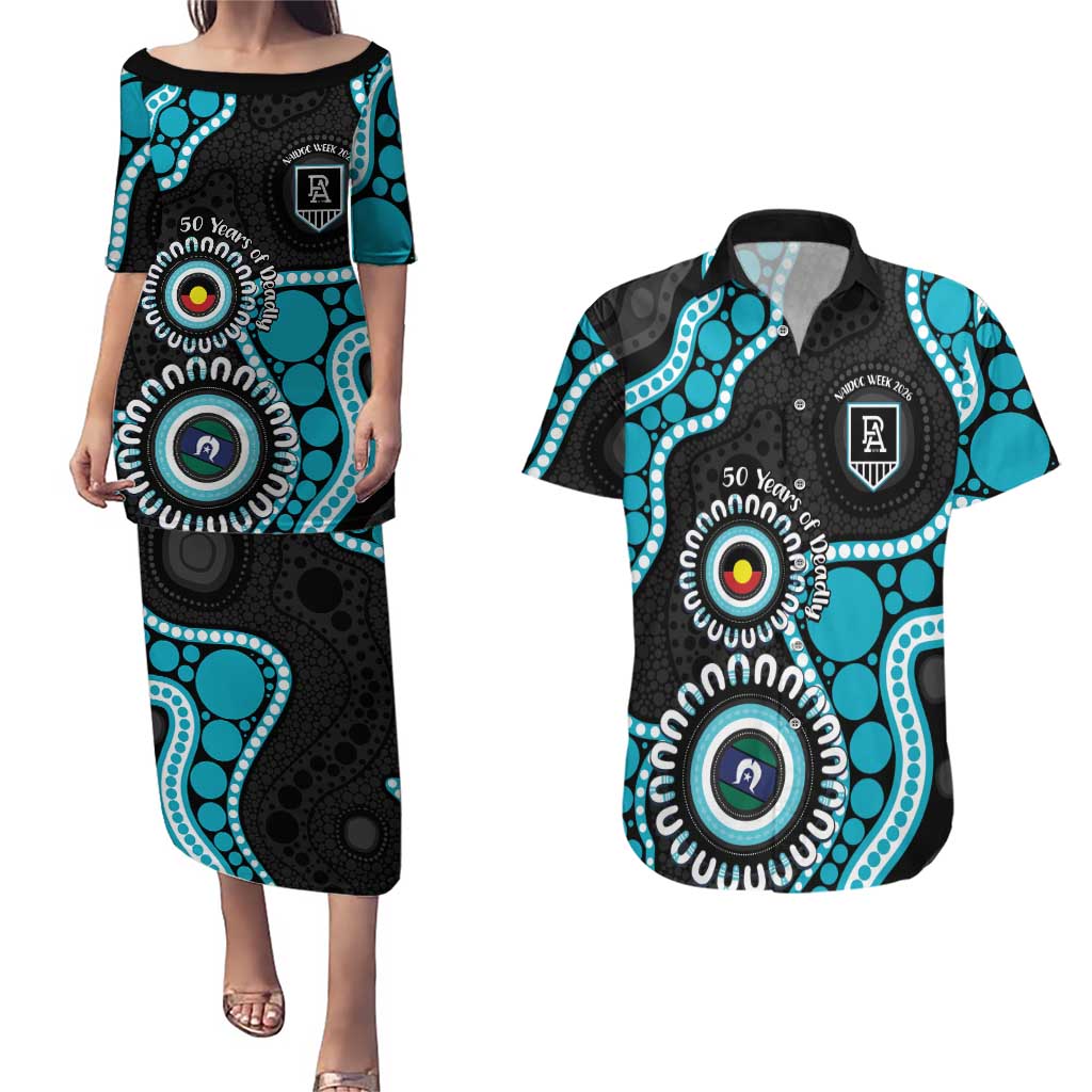 Port Adelaide NAIDOC 2026 Personalised Couples Matching Puletasi and Hawaiian Shirt 50 Years of Deadly Aboriginal Art