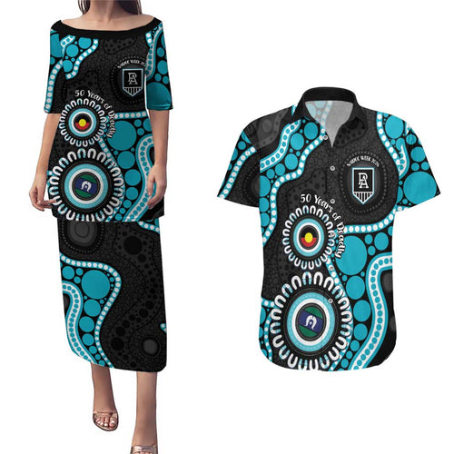 Port Adelaide NAIDOC 2026 Personalised Couples Matching Puletasi and Hawaiian Shirt 50 Years of Deadly Aboriginal Art
