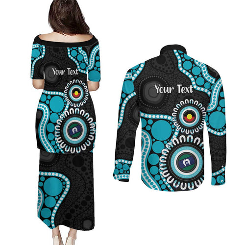 Port Adelaide NAIDOC 2026 Personalised Couples Matching Puletasi and Long Sleeve Button Shirt 50 Years of Deadly Aboriginal Art
