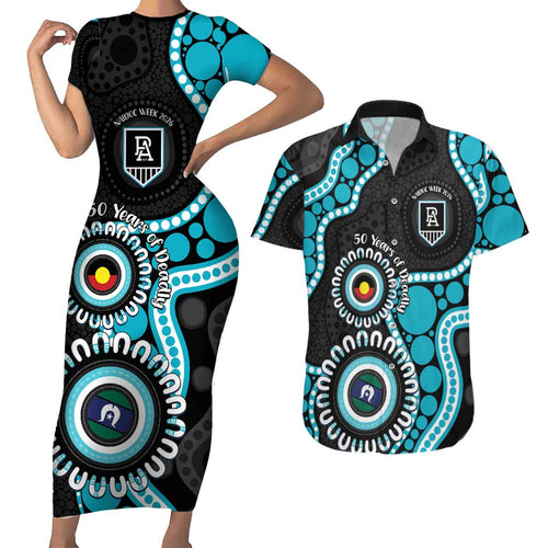Port Adelaide NAIDOC 2026 Personalised Couples Matching Short Sleeve Bodycon Dress and Hawaiian Shirt 50 Years of Deadly Aboriginal Art