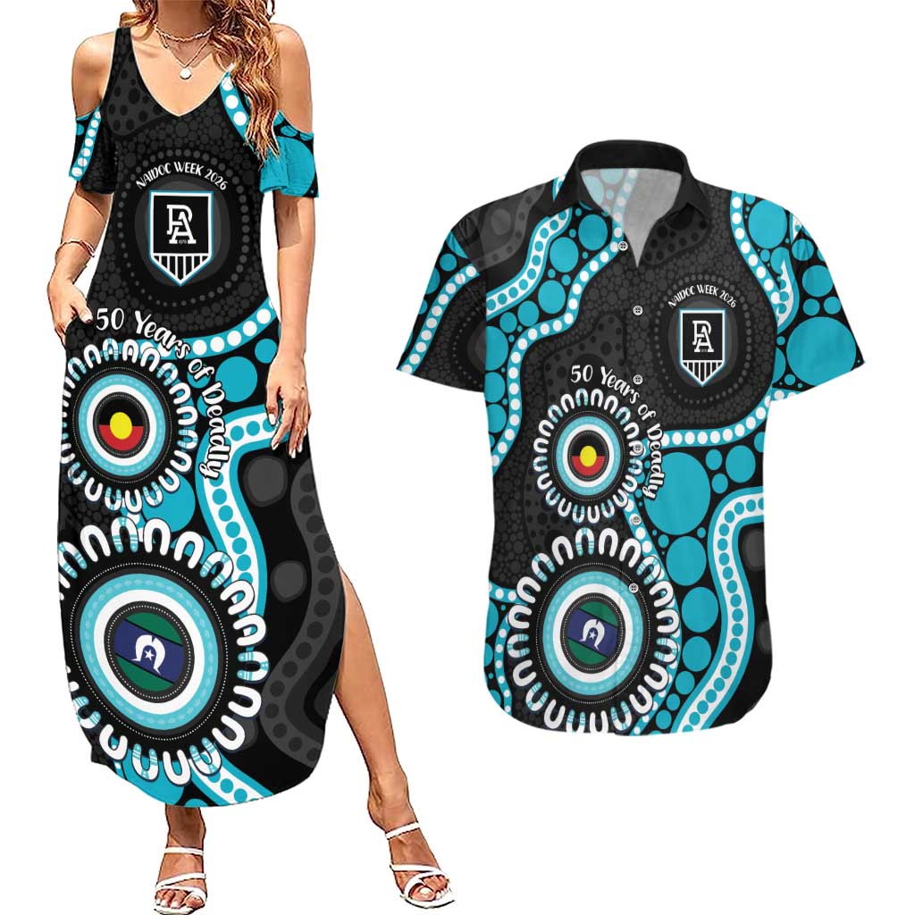 Port Adelaide NAIDOC 2026 Personalised Couples Matching Summer Maxi Dress and Hawaiian Shirt 50 Years of Deadly Aboriginal Art