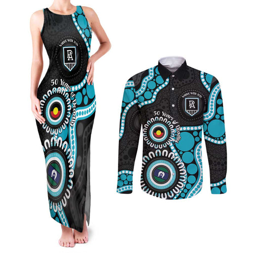 Port Adelaide NAIDOC 2026 Personalised Couples Matching Tank Maxi Dress and Long Sleeve Button Shirt 50 Years of Deadly Aboriginal Art