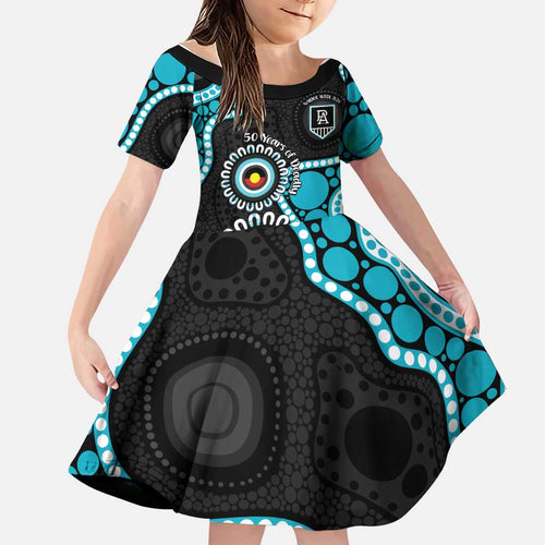 Port Adelaide NAIDOC 2026 Personalised Family Matching Long Sleeve Bodycon Dress and Hawaiian Shirt 50 Years of Deadly Aboriginal Art
