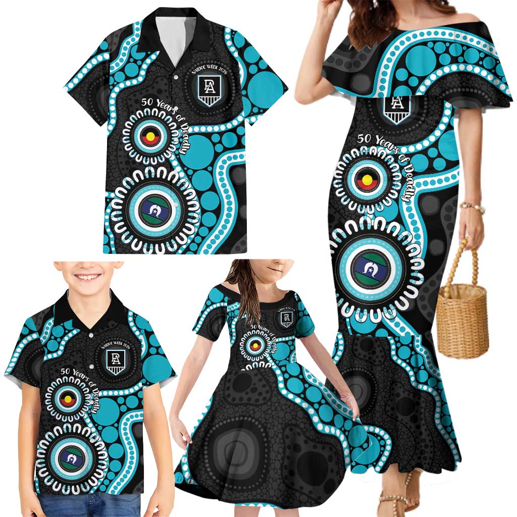 Port Adelaide NAIDOC 2026 Personalised Family Matching Mermaid Dress and Hawaiian Shirt 50 Years of Deadly Aboriginal Art