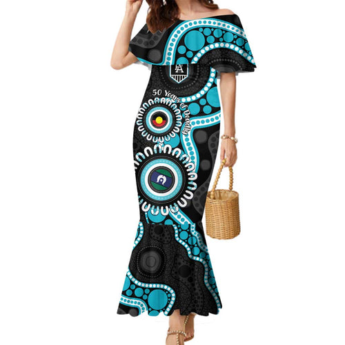 Port Adelaide NAIDOC 2026 Personalised Family Matching Mermaid Dress and Hawaiian Shirt 50 Years of Deadly Aboriginal Art