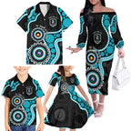 Port Adelaide NAIDOC 2026 Personalised Family Matching Off The Shoulder Long Sleeve Dress and Hawaiian Shirt 50 Years of Deadly Aboriginal Art