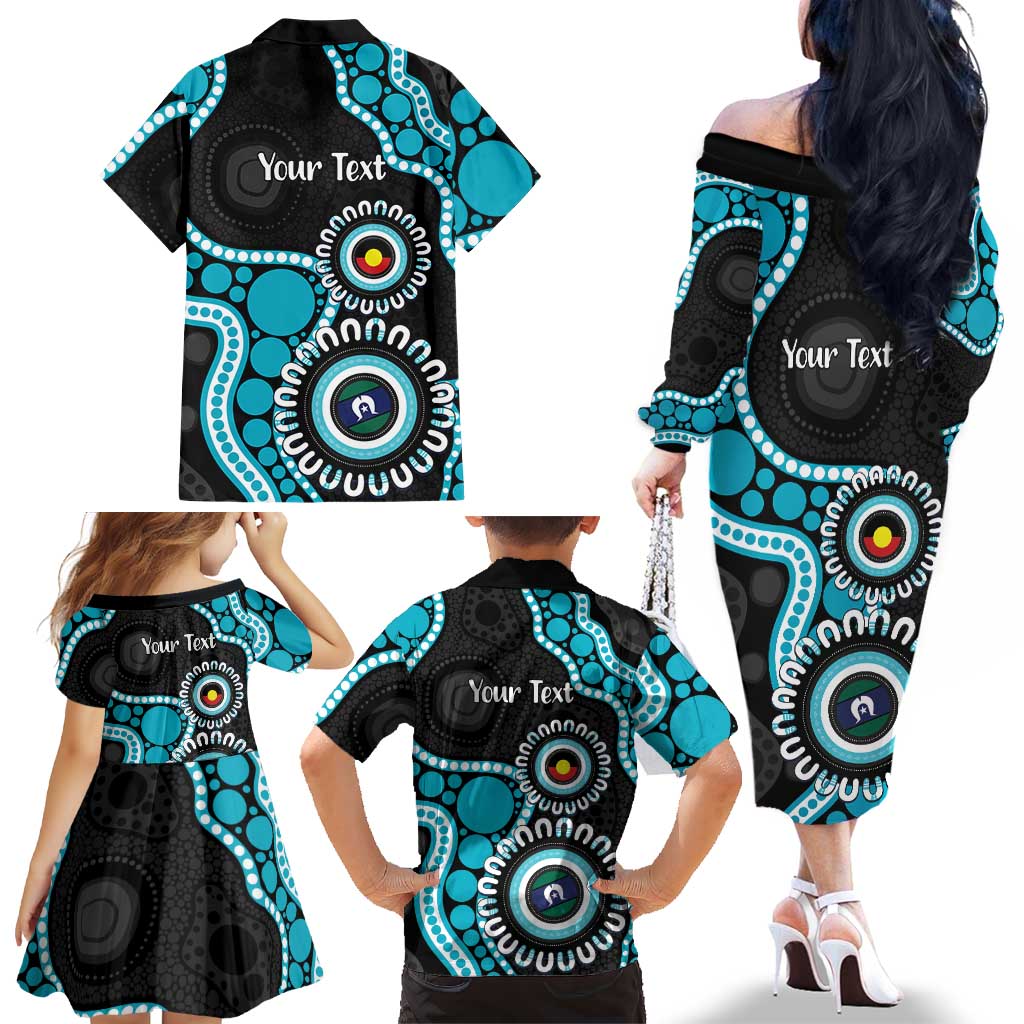 Port Adelaide NAIDOC 2026 Personalised Family Matching Off The Shoulder Long Sleeve Dress and Hawaiian Shirt 50 Years of Deadly Aboriginal Art