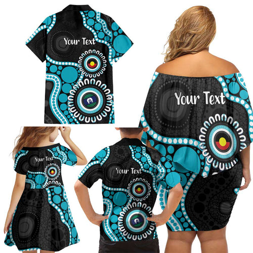 Port Adelaide NAIDOC 2026 Personalised Family Matching Off Shoulder Short Dress and Hawaiian Shirt 50 Years of Deadly Aboriginal Art