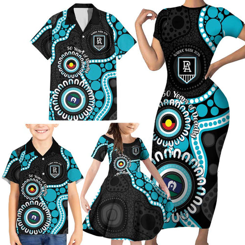 Port Adelaide NAIDOC 2026 Personalised Family Matching Short Sleeve Bodycon Dress and Hawaiian Shirt 50 Years of Deadly Aboriginal Art
