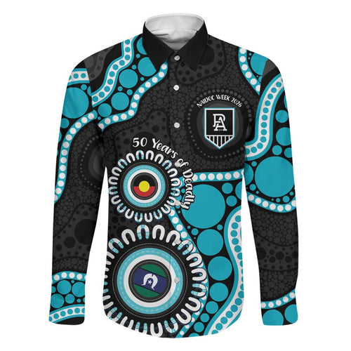 Port Adelaide NAIDOC 2026 Personalised Family Matching Short Sleeve Bodycon Dress and Hawaiian Shirt 50 Years of Deadly Aboriginal Art