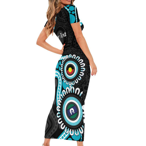 Port Adelaide NAIDOC 2026 Personalised Family Matching Short Sleeve Bodycon Dress and Hawaiian Shirt 50 Years of Deadly Aboriginal Art