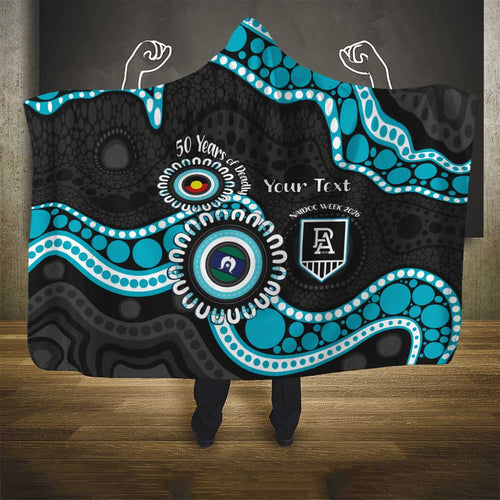 Port Adelaide NAIDOC 2026 Personalised Hooded Blanket 50 Years of Deadly Aboriginal Art