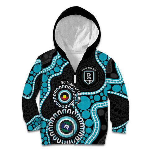 Port Adelaide NAIDOC 2026 Personalised Kid Hoodie 50 Years of Deadly Aboriginal Art