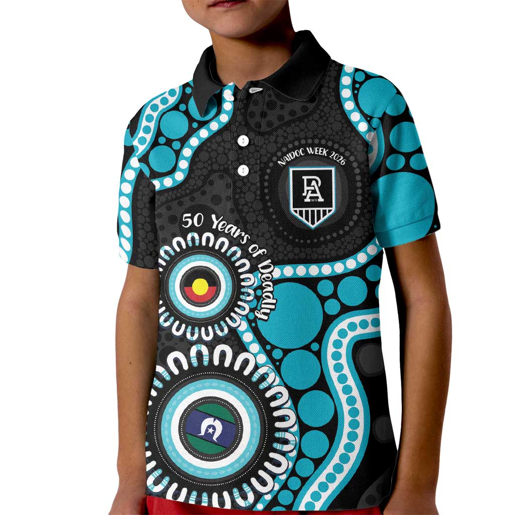 Port Adelaide NAIDOC 2026 Personalised Kid Polo Shirt 50 Years of Deadly Aboriginal Art