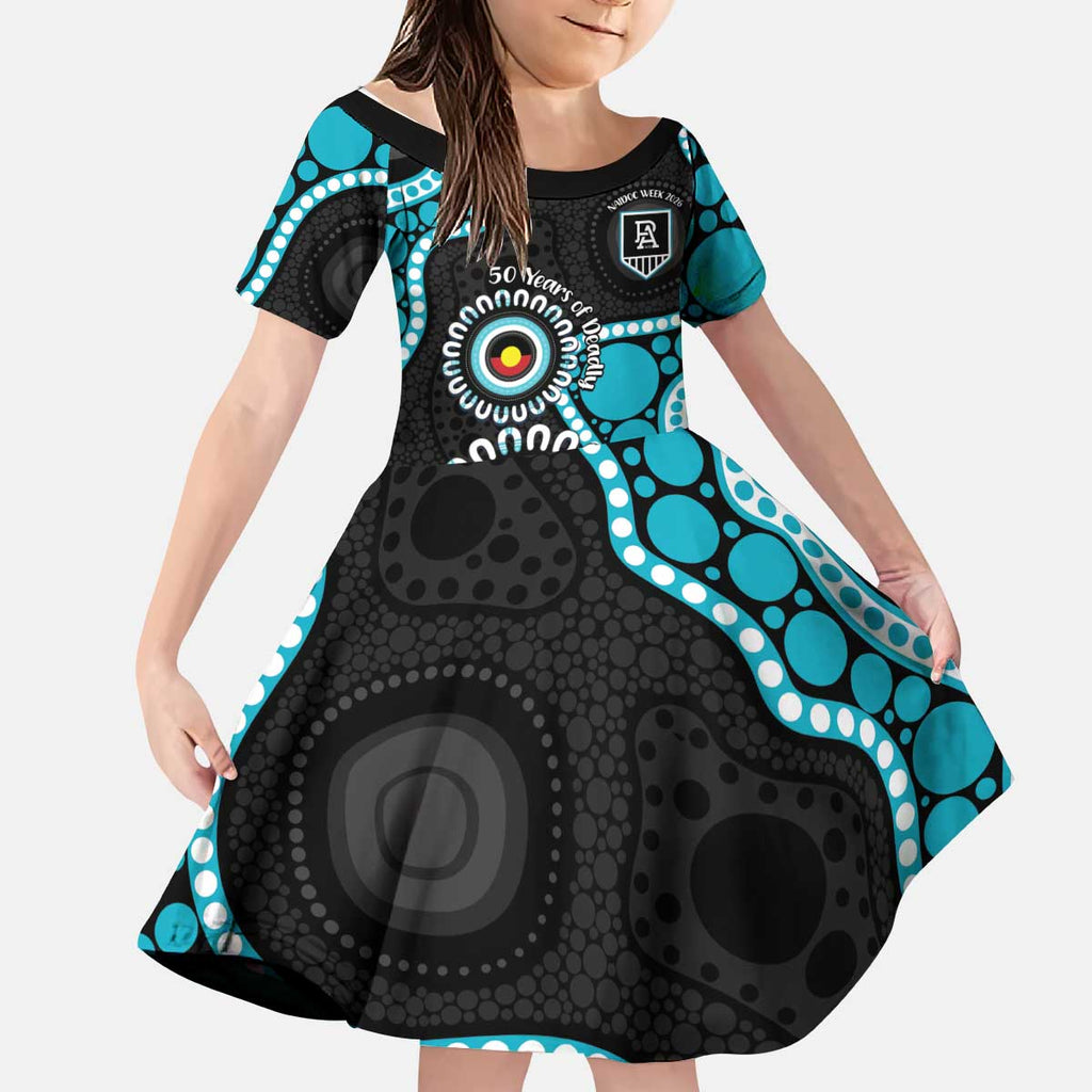 Port Adelaide NAIDOC 2026 Personalised Kid Short Sleeve Dress 50 Years of Deadly Aboriginal Art