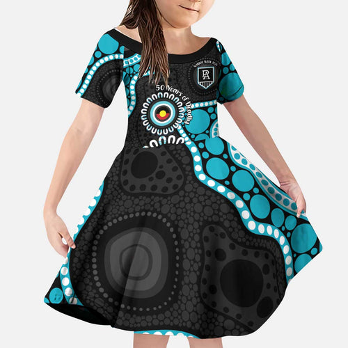 Port Adelaide NAIDOC 2026 Personalised Kid Short Sleeve Dress 50 Years of Deadly Aboriginal Art