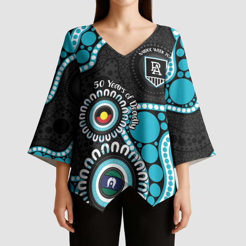 Port Adelaide NAIDOC 2026 Personalised Kimono Sleeve Blouse 50 Years of Deadly Aboriginal Art