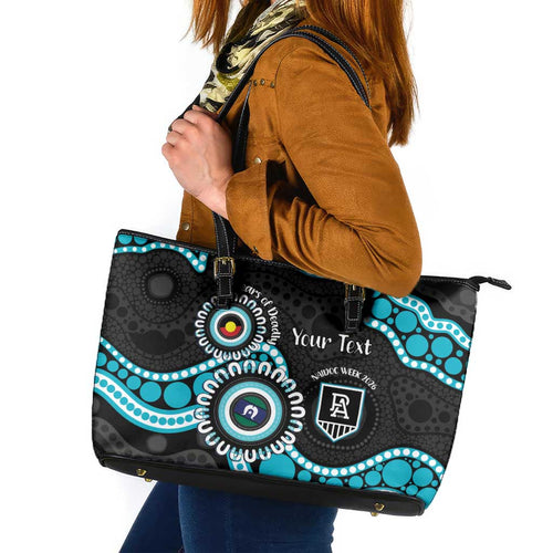 Port Adelaide NAIDOC 2026 Personalised Leather Tote Bag 50 Years of Deadly Aboriginal Art