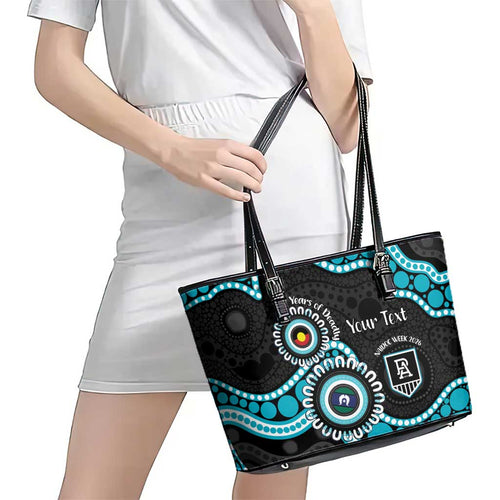 Port Adelaide NAIDOC 2026 Personalised Leather Tote Bag 50 Years of Deadly Aboriginal Art