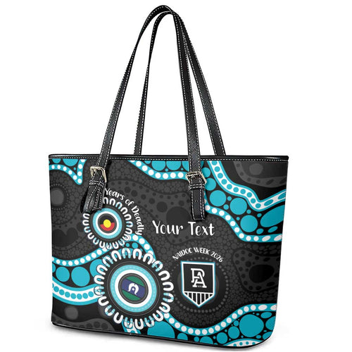 Port Adelaide NAIDOC 2026 Personalised Leather Tote Bag 50 Years of Deadly Aboriginal Art
