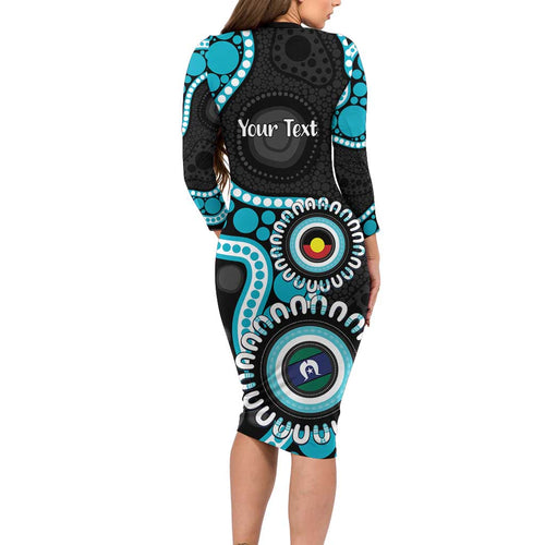 Port Adelaide NAIDOC 2026 Personalised Long Sleeve Bodycon Dress 50 Years of Deadly Aboriginal Art