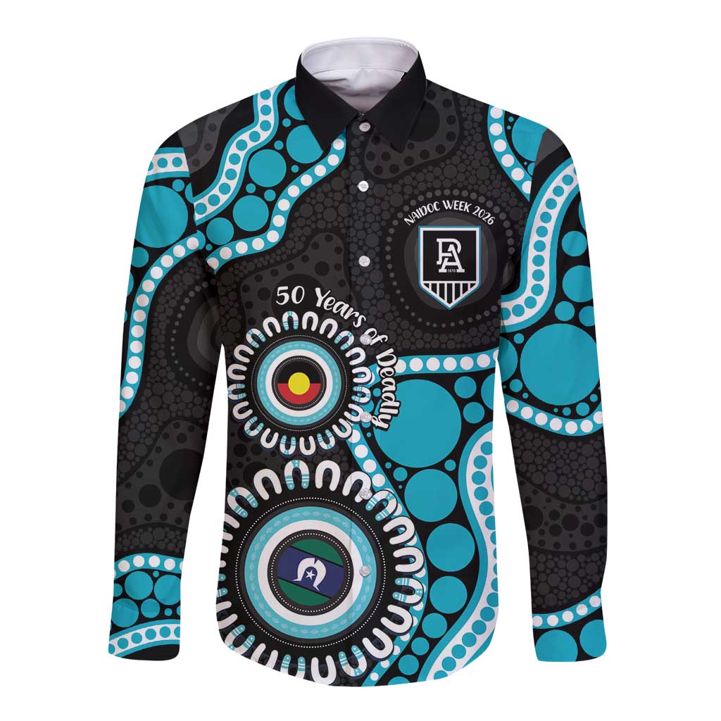 Port Adelaide NAIDOC 2026 Personalised Long Sleeve Button Shirt 50 Years of Deadly Aboriginal Art