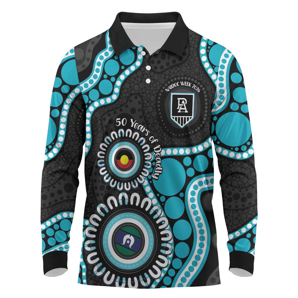 Port Adelaide NAIDOC 2026 Personalised Long Sleeve Polo Shirt 50 Years of Deadly Aboriginal Art