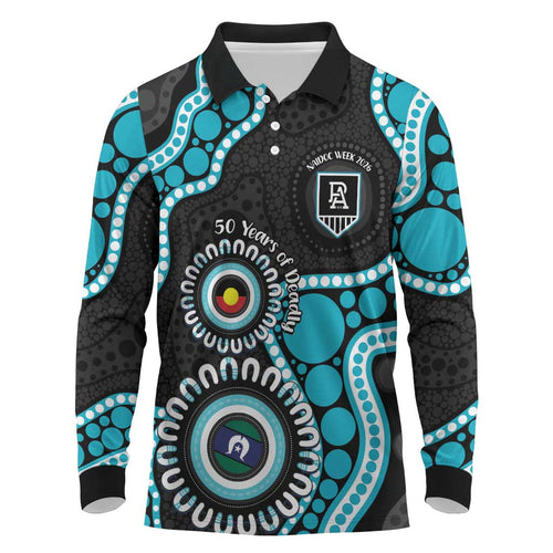 Port Adelaide NAIDOC 2026 Personalised Long Sleeve Polo Shirt 50 Years of Deadly Aboriginal Art