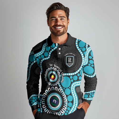 Port Adelaide NAIDOC 2026 Personalised Long Sleeve Polo Shirt 50 Years of Deadly Aboriginal Art