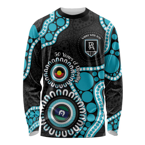 Port Adelaide NAIDOC 2026 Personalised Long Sleeve Shirt 50 Years of Deadly Aboriginal Art