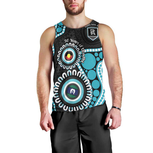 Port Adelaide NAIDOC 2026 Personalised Men Tank Top 50 Years of Deadly Aboriginal Art
