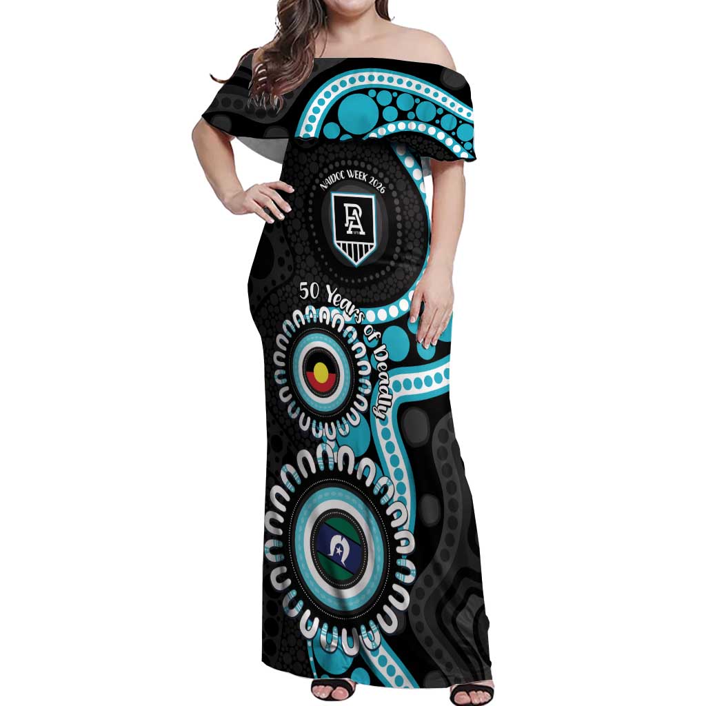Port Adelaide NAIDOC 2026 Personalised Off Shoulder Maxi Dress 50 Years of Deadly Aboriginal Art