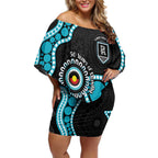 Port Adelaide NAIDOC 2026 Personalised Off Shoulder Short Dress 50 Years of Deadly Aboriginal Art