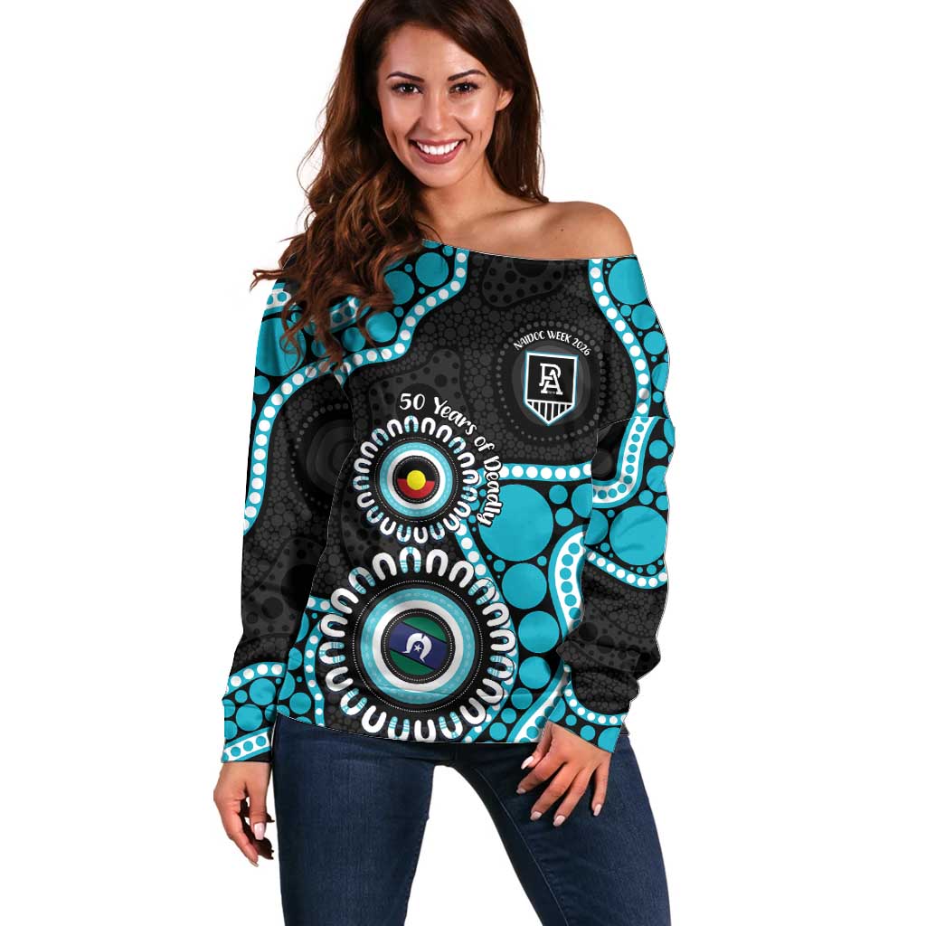 Port Adelaide NAIDOC 2026 Personalised Off Shoulder Sweater 50 Years of Deadly Aboriginal Art
