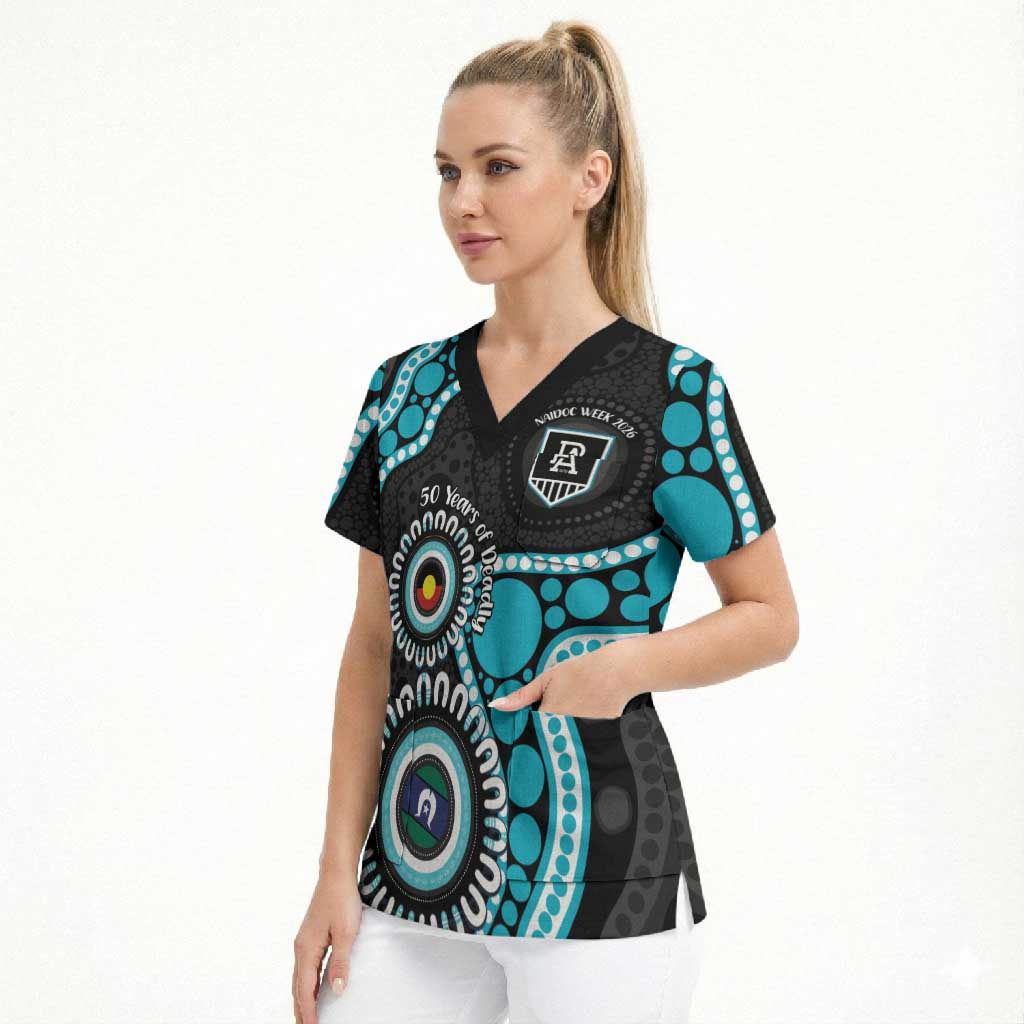 Port Adelaide NAIDOC 2026 Personalised Scrub Top 50 Years of Deadly Aboriginal Art