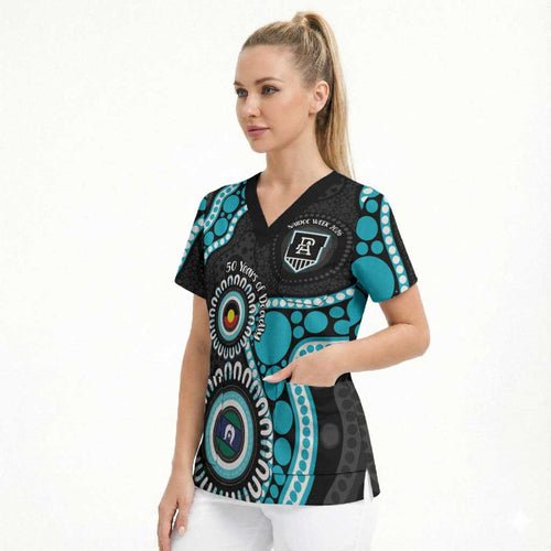 Port Adelaide NAIDOC 2026 Personalised Scrub Top 50 Years of Deadly Aboriginal Art