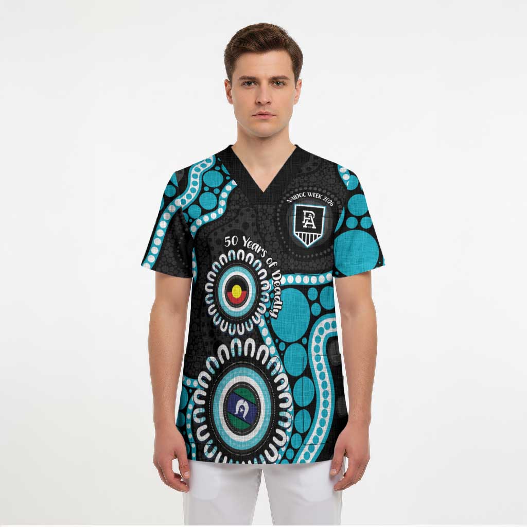 Port Adelaide NAIDOC 2026 Personalised Scrub Top 50 Years of Deadly Aboriginal Art