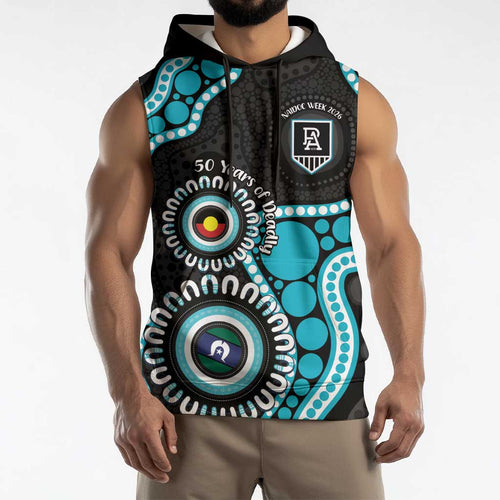 Port Adelaide NAIDOC 2026 Personalised Sleeveless Hoodie 50 Years of Deadly Aboriginal Art