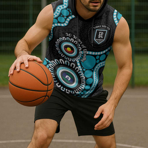 Port Adelaide NAIDOC 2026 Personalised Sleeveless Hoodie 50 Years of Deadly Aboriginal Art