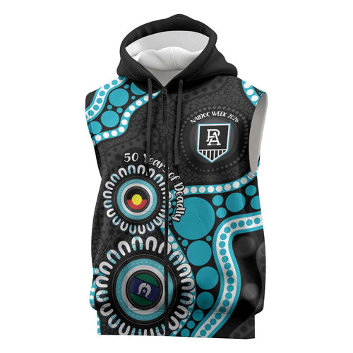 Port Adelaide NAIDOC 2026 Personalised Sleeveless Zip Hoodie 50 Years of Deadly Aboriginal Art