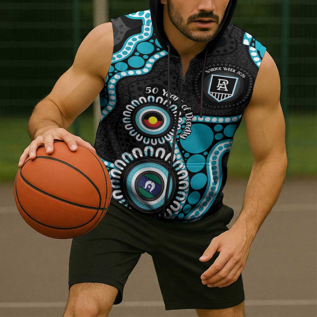 Port Adelaide NAIDOC 2026 Personalised Sleeveless Zip Hoodie 50 Years of Deadly Aboriginal Art