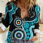 Port Adelaide NAIDOC 2026 Personalised Women Casual Shirt 50 Years of Deadly Aboriginal Art