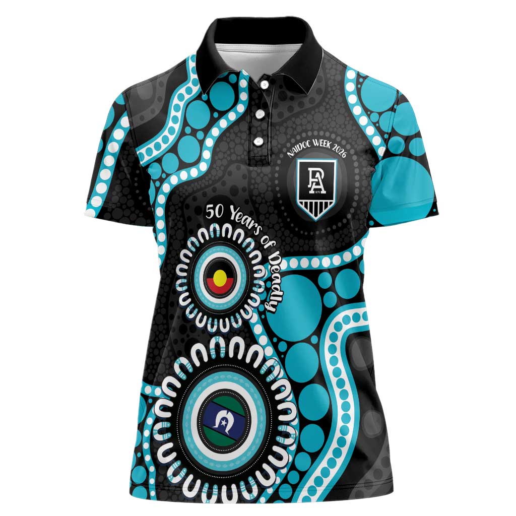 Port Adelaide NAIDOC 2026 Personalised Women Polo Shirt 50 Years of Deadly Aboriginal Art