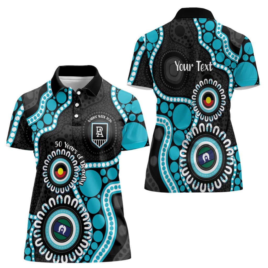 Port Adelaide NAIDOC 2026 Personalised Women Polo Shirt 50 Years of Deadly Aboriginal Art